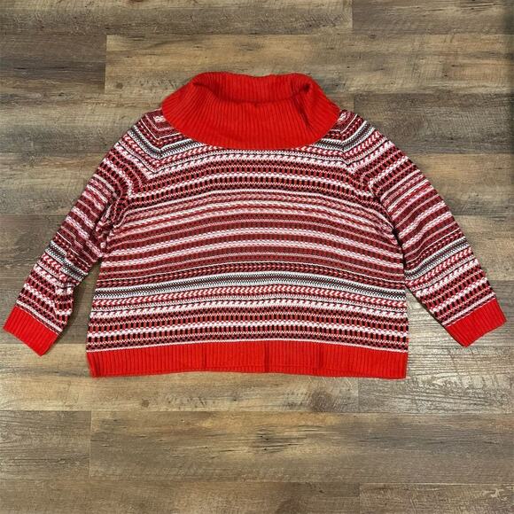 Lane Bryant Womens Red Black and White Striped Cowl Neck Pullover Sweater 26/28 - Picture 2 of 8